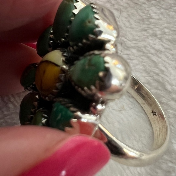 ❤️ Emerald Valley Turquoise Honey Dahlia Ring & Earring Set 925 Handmade - Picture 6 of 17